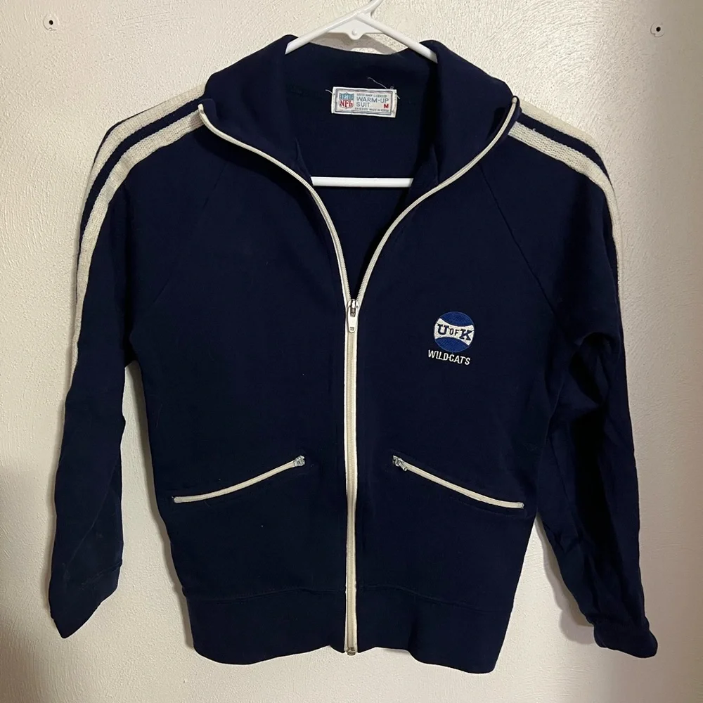 NFL Vintage Full Zip Warm Up Suit Jacket with Pockets Navy Blue White Kids‎ Sz M